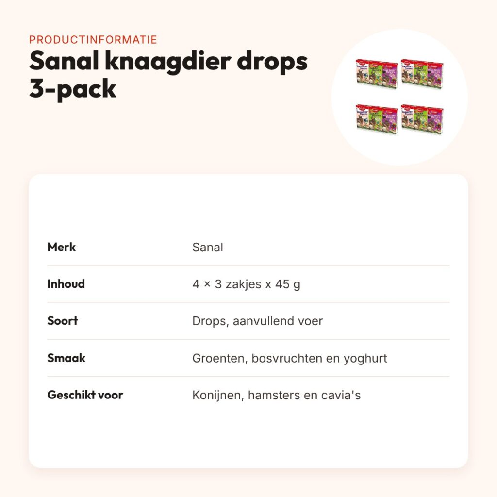 Sanal knaagdier drops groenten, bosvruchten, yoghurt – multipack 4 stuks – productinformatie