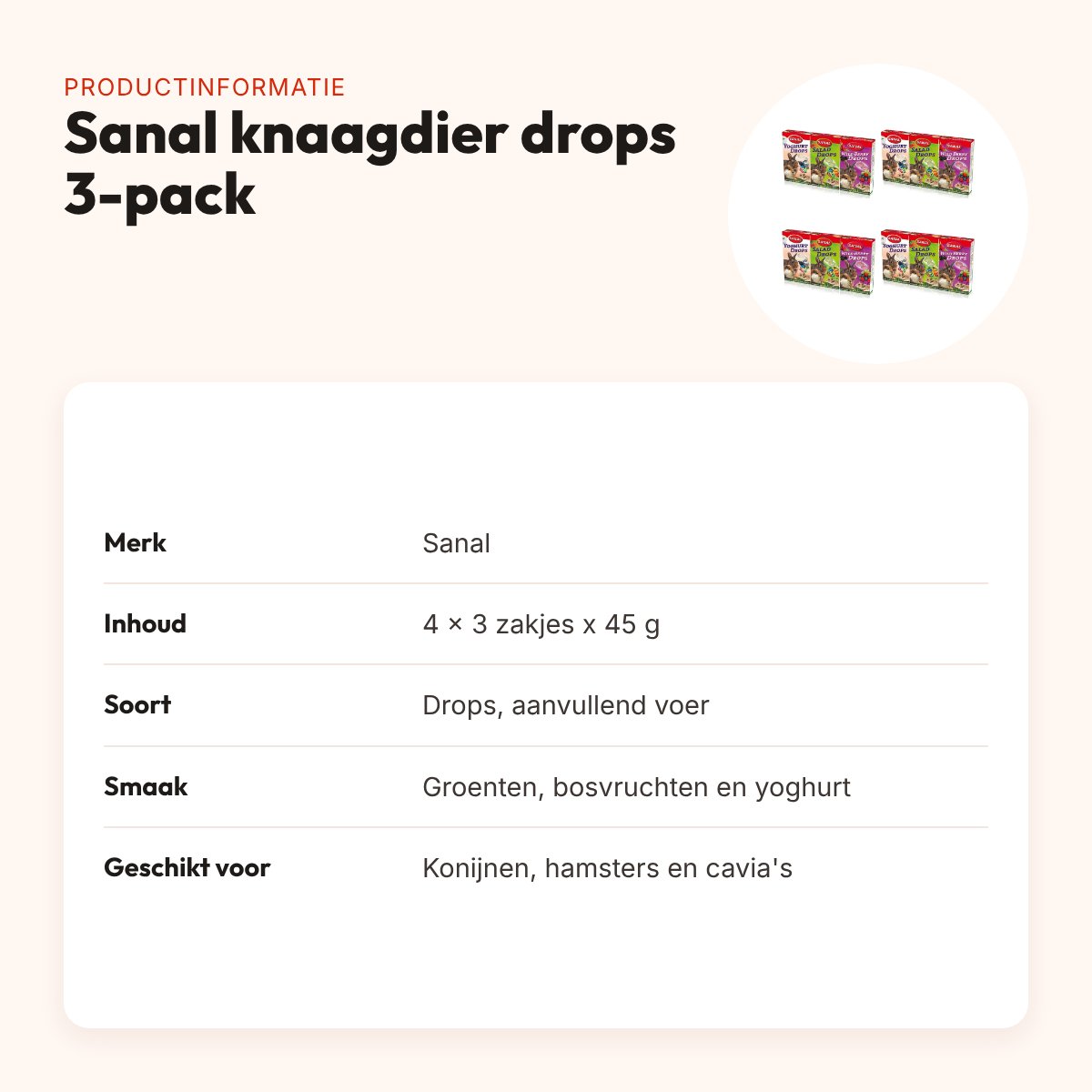 Sanal knaagdier drops groenten, bosvruchten, yoghurt – multipack 4 stuks – productinformatie