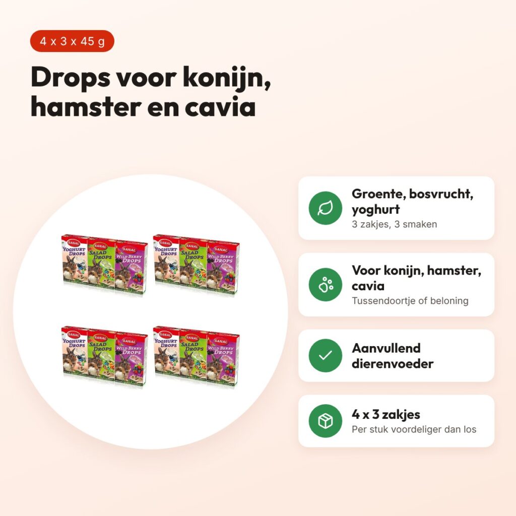 Sanal knaagdier drops groenten, bosvruchten, yoghurt – multipack 4 stuks – voordelen