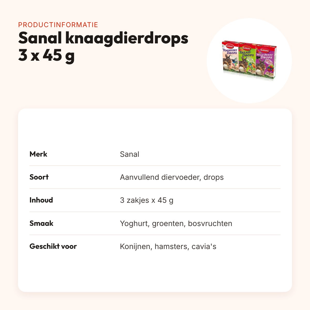 Sanal knaagdierdrops 3 x 45 g – yoghurt, groenten en bosvruchten – productinformatie
