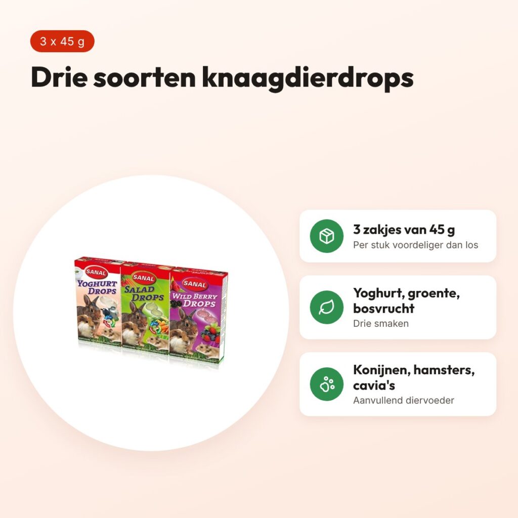 Sanal knaagdierdrops 3 x 45 g – yoghurt, groenten en bosvruchten – voordelen