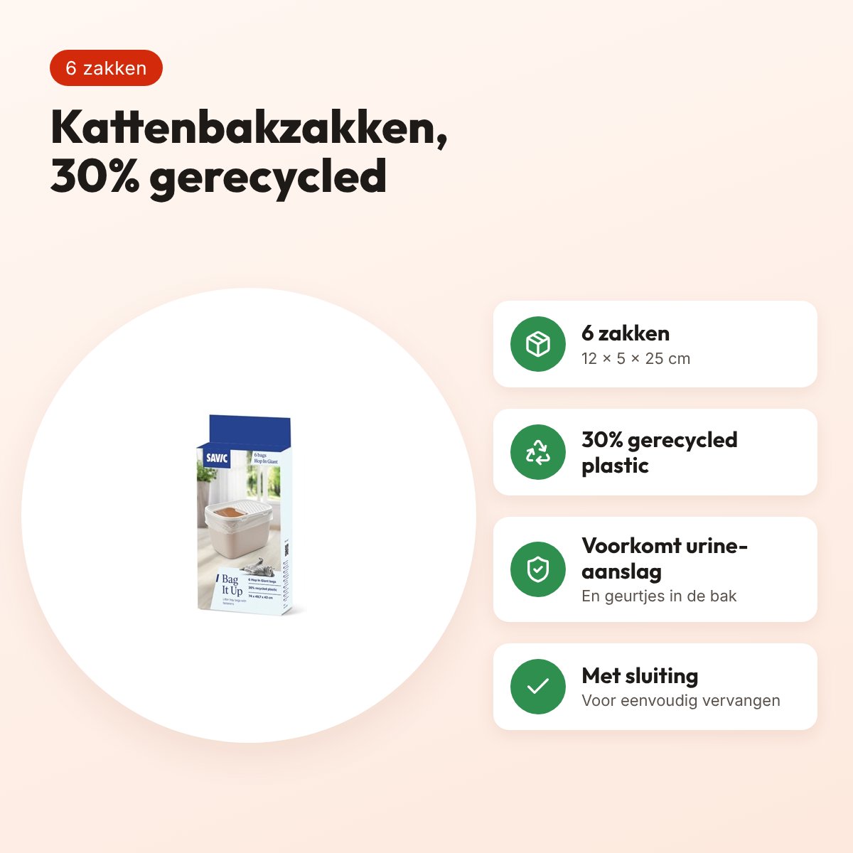 Savic Bag It Up Hop In Giant kattenbakzakken 12 x 5 x 25 cm – 6 stuks – voordelen