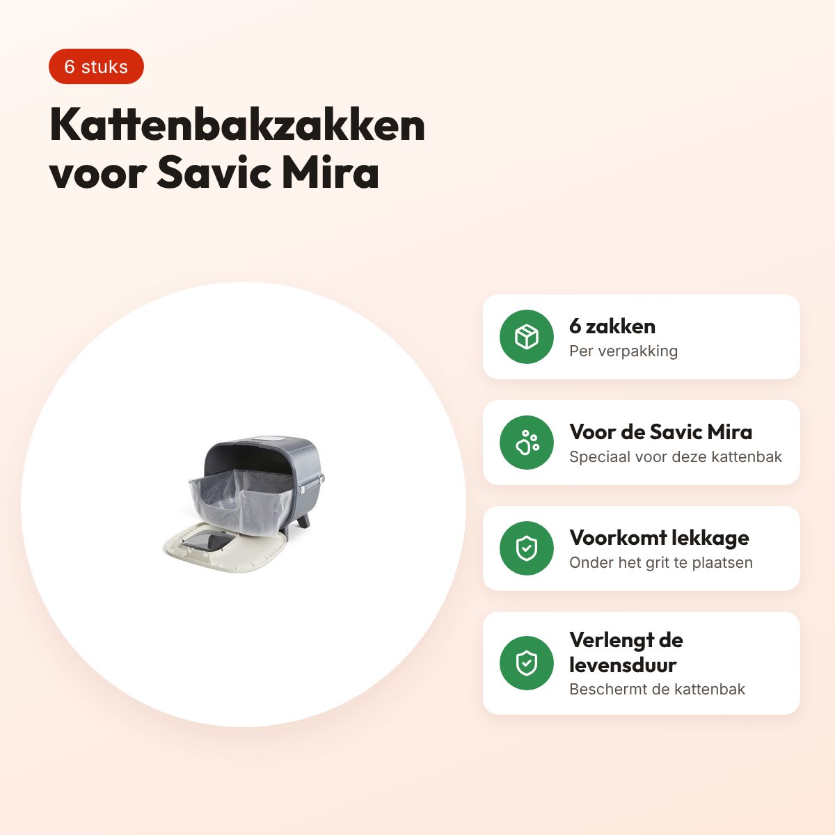 Savic Bag It Up kattenbakzakken voor Mira 51,5 x 41 x 21 cm – 6 stuks – voordelen