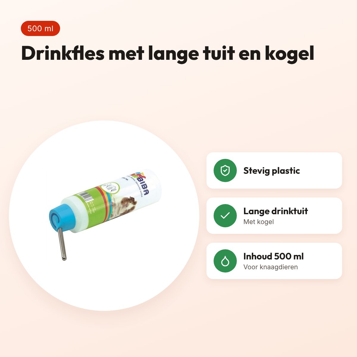 Savic Biba drinkfles knaagdieren 500 ml – lange tuit met kogel – voordelen