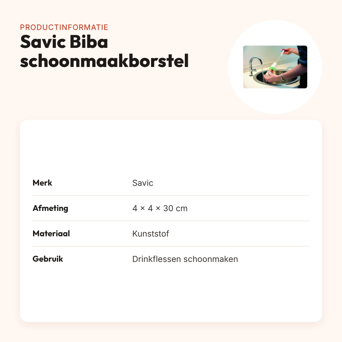 Savic Biba schoonmaakborstel voor drinkfles 4 x 4 x 30 cm – productinformatie