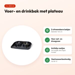 Savic Butler voerbak en drinkbak met plateau Marble 2 x 300 ml – voordelen