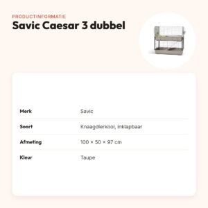 Savic Caesar 3 dubbele knaagdierkooi taupe 100 x 50 x 97 cm – inklapbaar – productinformatie