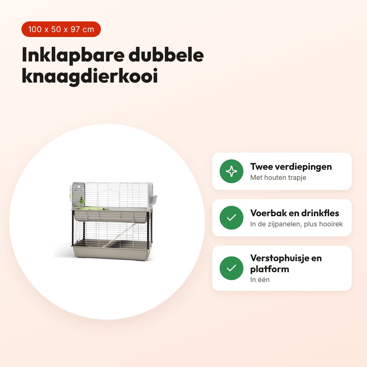 Savic Caesar 3 dubbele knaagdierkooi taupe 100 x 50 x 97 cm – inklapbaar – voordelen