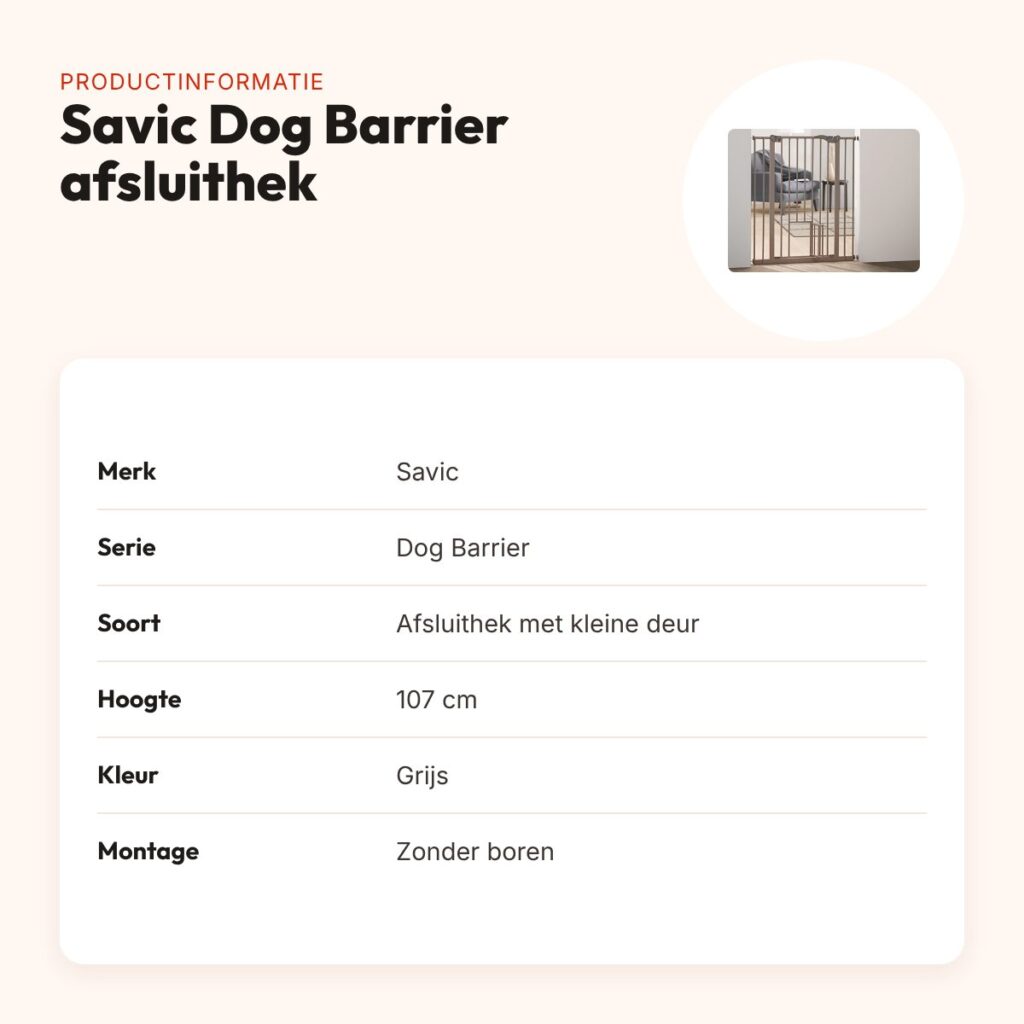Savic Dog Barrier afsluithek grijs 107 cm – met kleine deur – productinformatie