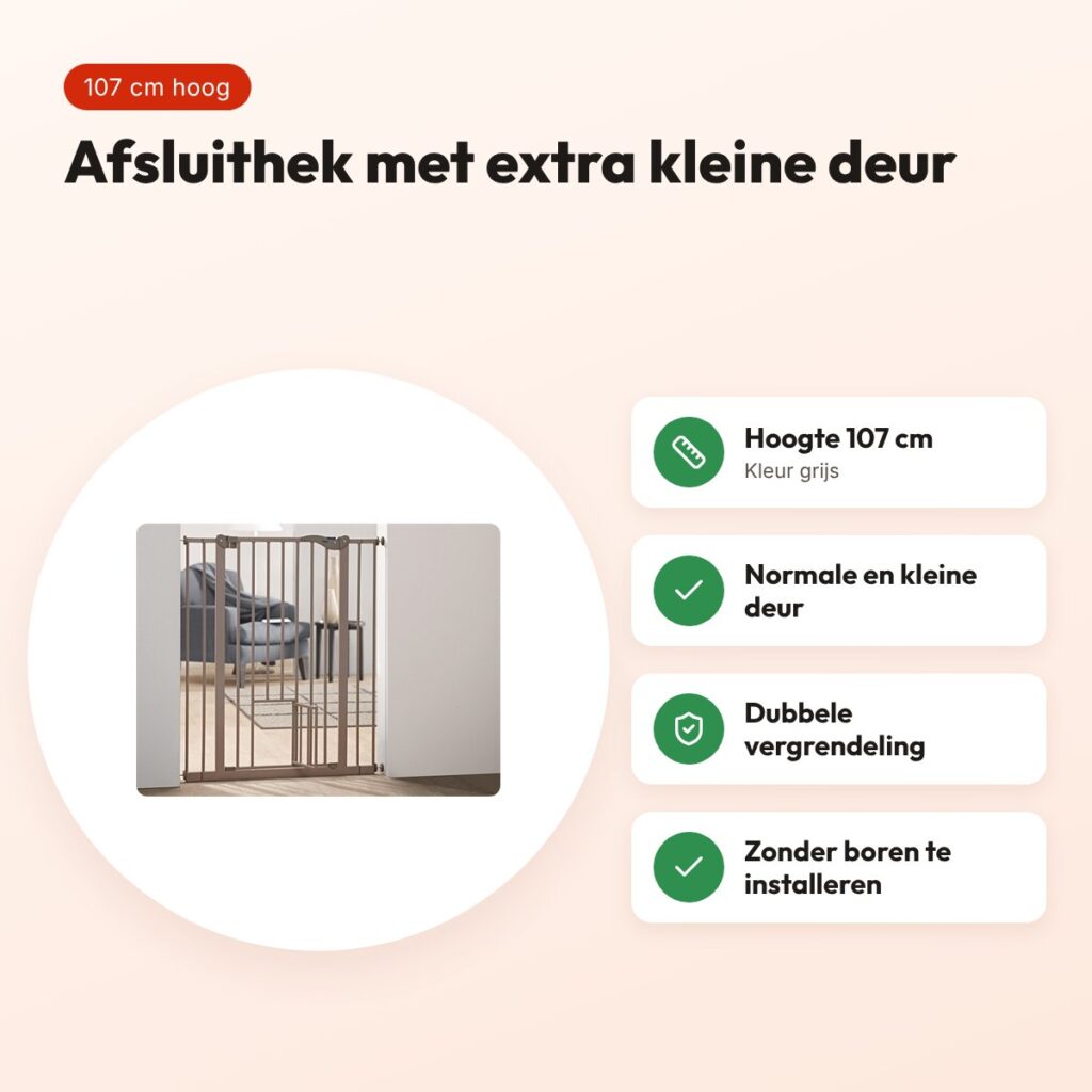Savic Dog Barrier afsluithek grijs 107 cm – met kleine deur – voordelen