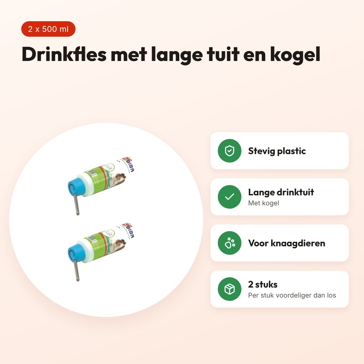 Savic drinkfles knaagdieren 500 ml met lange tuit – multipack 2 stuks – voordelen