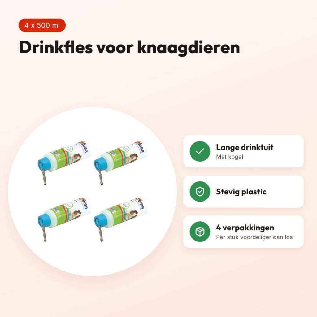 Savic drinkfles knaagdieren 500 ml met lange tuit – multipack 4 stuks – voordelen