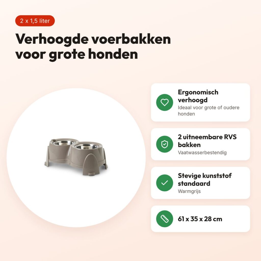 Savic Ergo Feeder warmgrijs 2 x 1,5 liter – verhoogd, 61 x 35 x 28 cm – voordelen