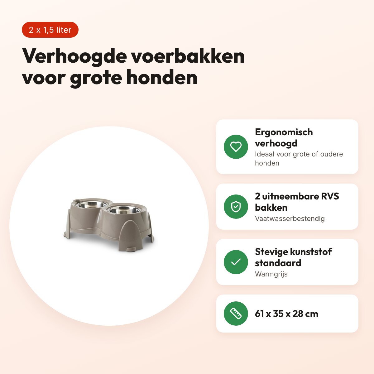 Savic Ergo Feeder warmgrijs 2 x 1,5 liter – verhoogd, 61 x 35 x 28 cm – voordelen