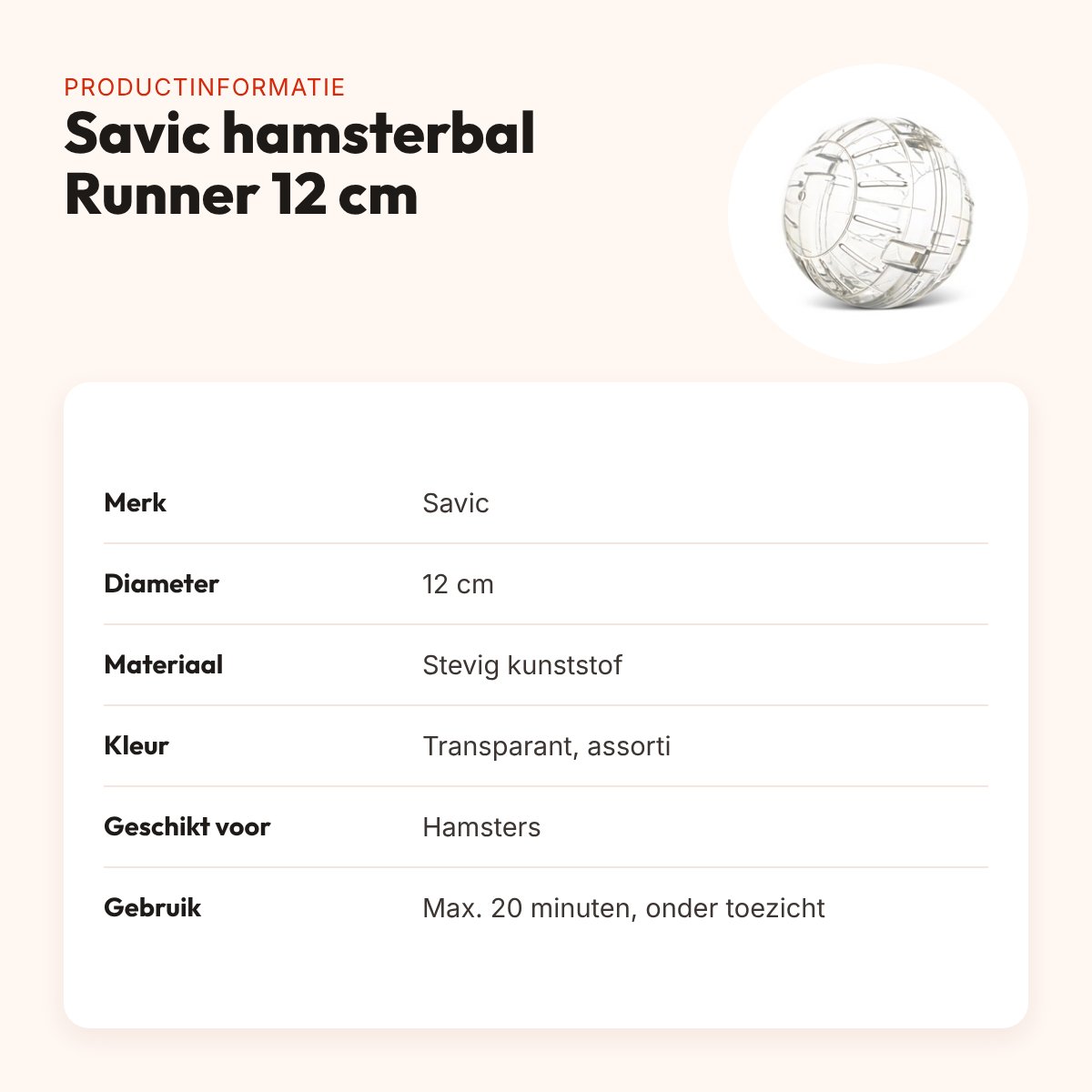 Savic hamsterbal Runner 12 cm – transparant, assorti kleuren – productinformatie