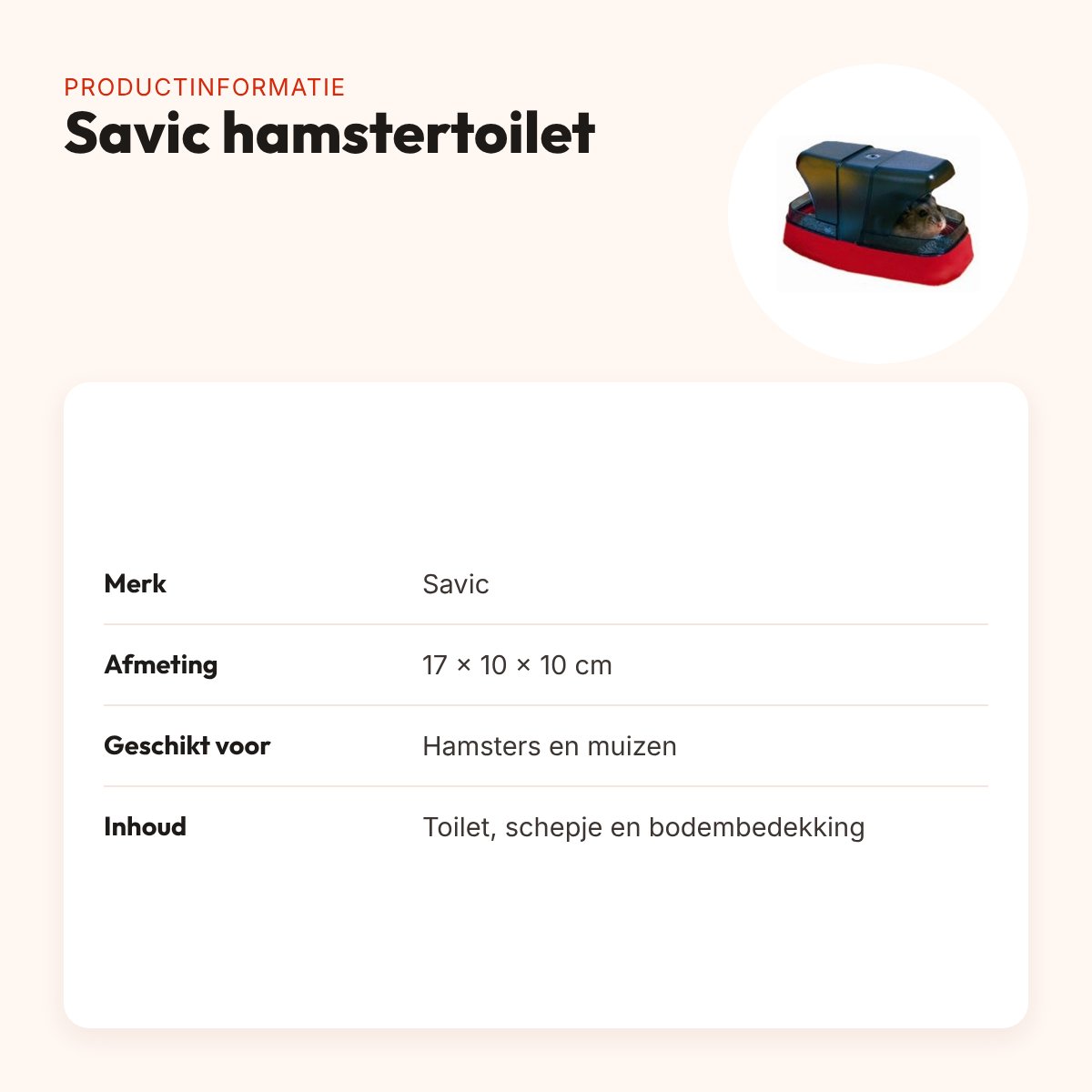 Savic hamstertoilet 17 x 10 x 10 cm – incl. schepje en bodembedekking – productinformatie