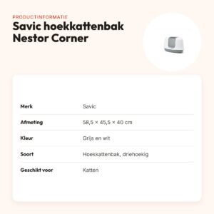 Savic hoekkattenbak Nestor Corner grijs/wit 58,5 x 45,5 x 40 cm – productinformatie