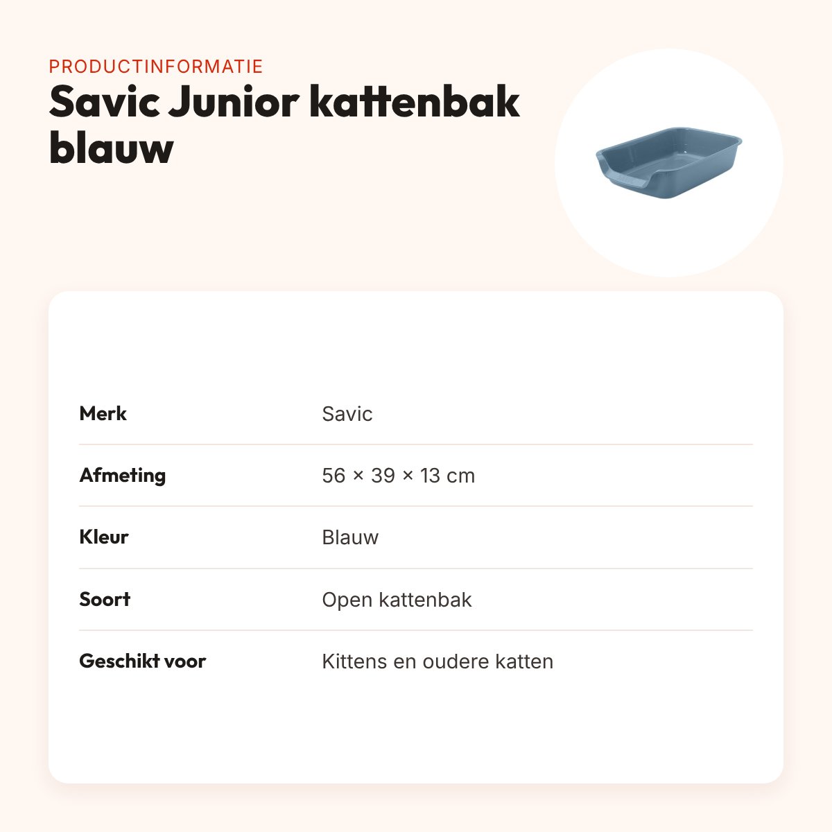 Savic Junior kattenbak blauw 56 x 39 x 13 cm – open, lage instap – productinformatie
