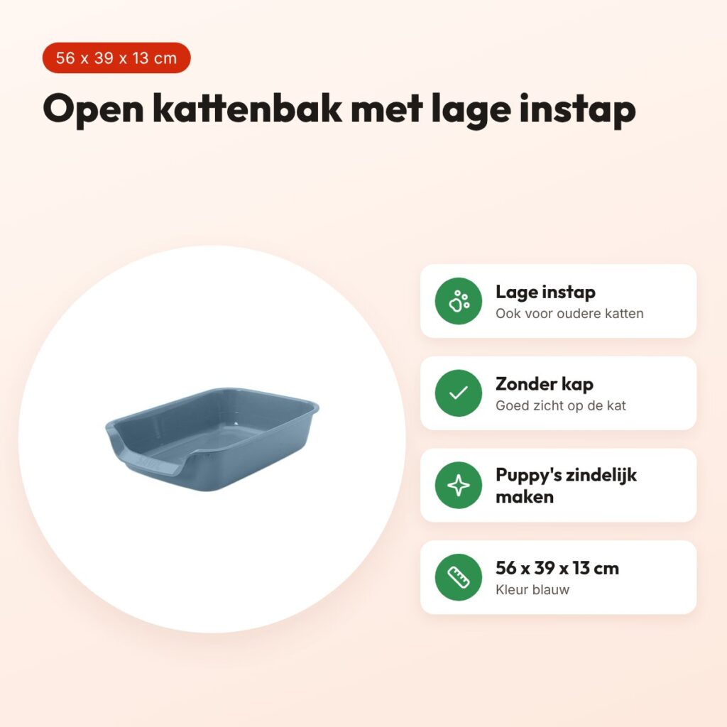 Savic Junior kattenbak blauw 56 x 39 x 13 cm – open, lage instap – voordelen