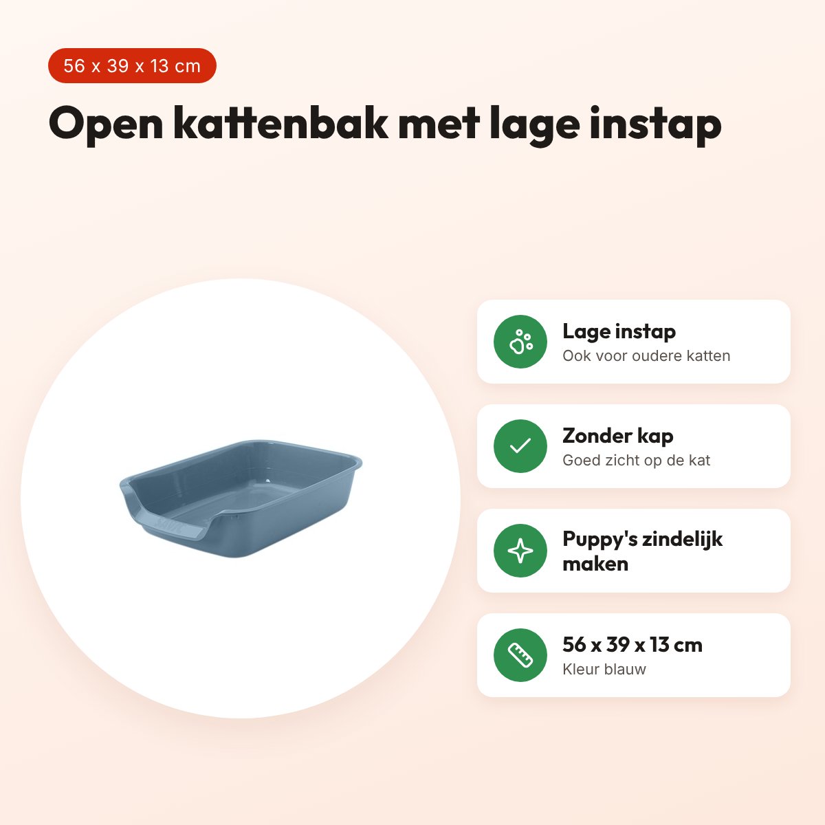 Savic Junior kattenbak blauw 56 x 39 x 13 cm – open, lage instap – voordelen