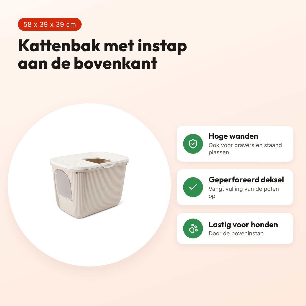 Savic kattenbak Ease-In wit/mokka 58 x 39 x 39 cm – boveninstap – voordelen