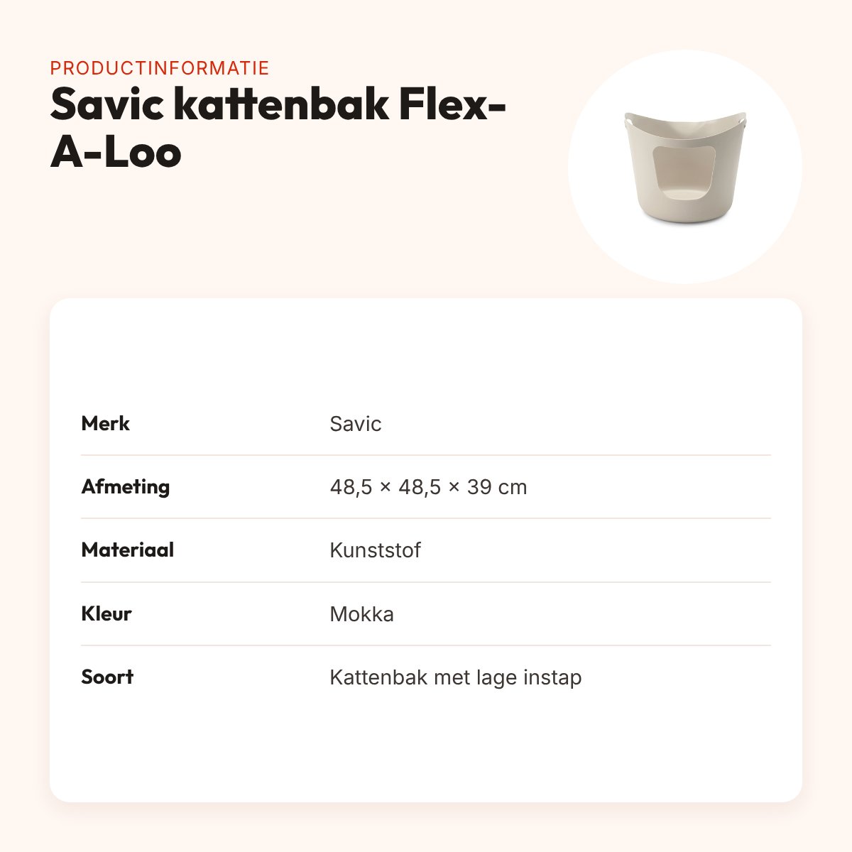 Savic kattenbak Flex-A-Loo mokka 48,5 x 48,5 x 39 cm – lage instap – productinformatie