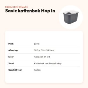 Savic kattenbak Hop In antraciet/wit 58,5 x 39 x 39,5 cm – boveninstap – productinformatie