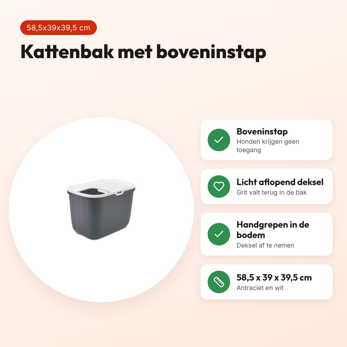 Savic kattenbak Hop In antraciet/wit 58,5 x 39 x 39,5 cm – boveninstap – voordelen