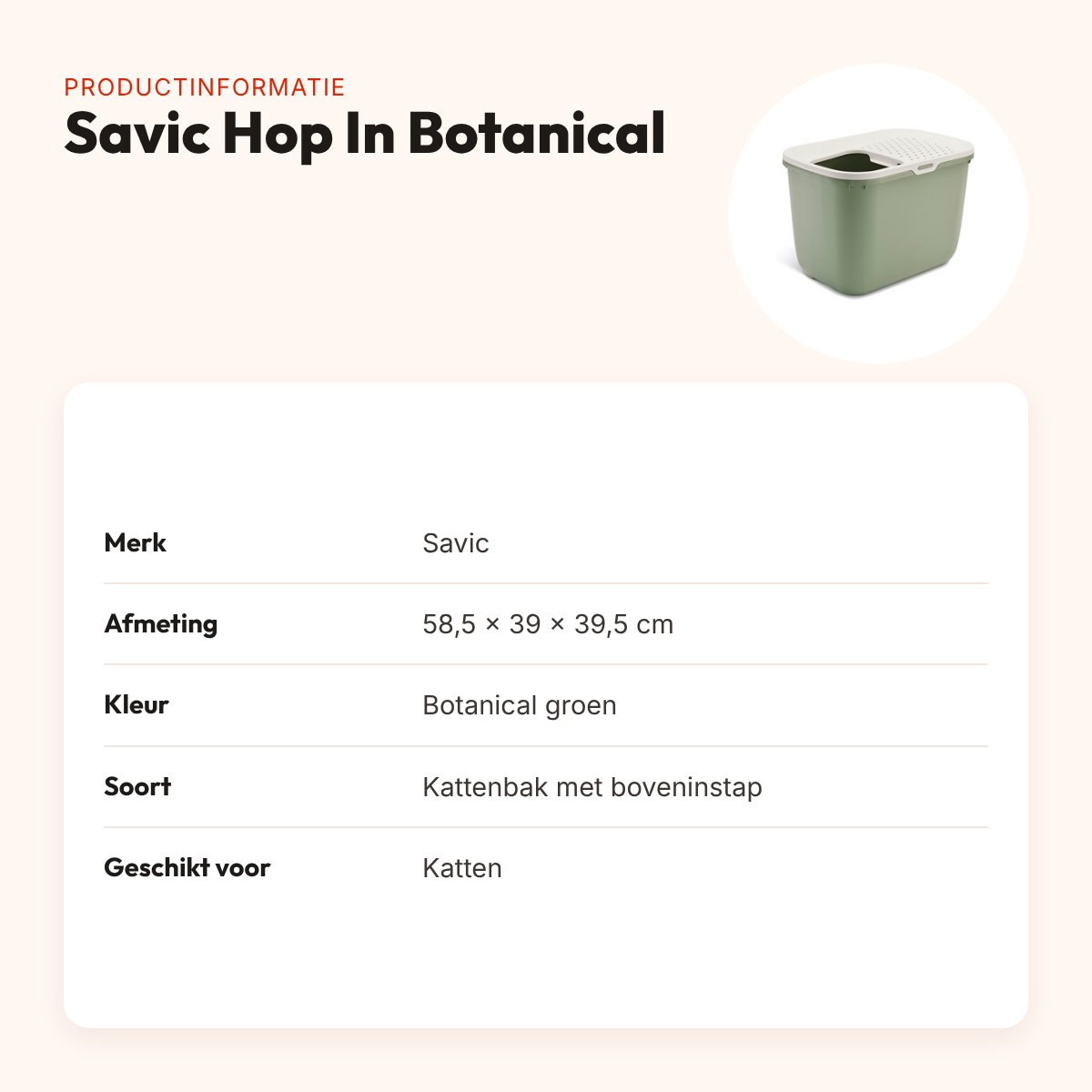 Savic kattenbak Hop In Botanical groen 58,5 x 39 x 39,5 cm – productinformatie