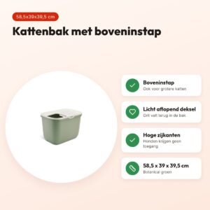 Savic kattenbak Hop In Botanical groen 58,5 x 39 x 39,5 cm – voordelen