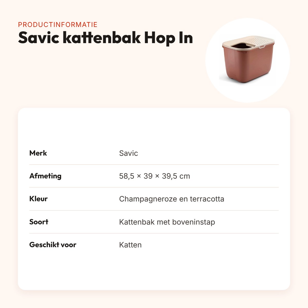 Savic kattenbak Hop In champagneroze/terracotta 58,5 x 39 x 39,5 cm – productinformatie