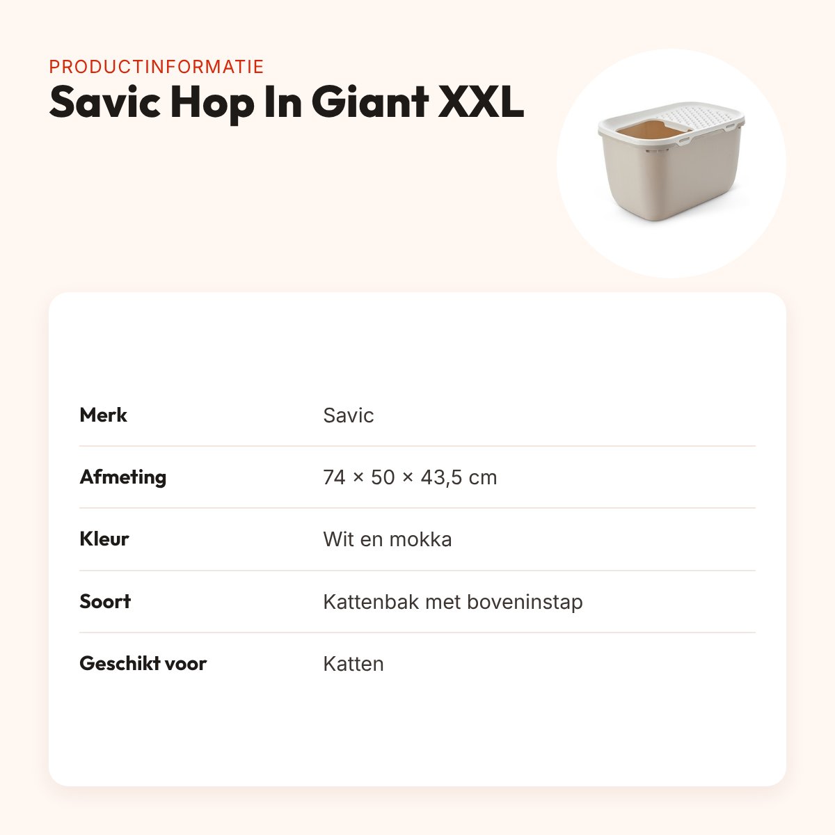 Savic kattenbak Hop In Giant XXL wit/mokka 74 x 50 x 43,5 cm – productinformatie