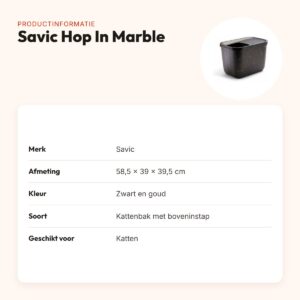 Savic kattenbak Hop In Marble zwart/goud 58,5 x 39 x 39,5 cm – productinformatie
