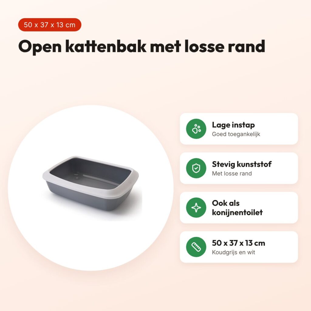 Savic kattenbak Iriz koudgrijs/wit 50 x 37 x 13 cm – met rand – voordelen