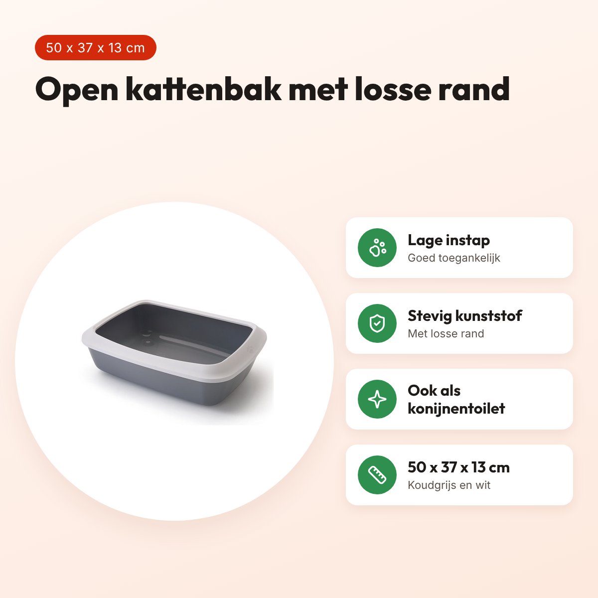 Savic kattenbak Iriz koudgrijs/wit 50 x 37 x 13 cm – met rand – voordelen
