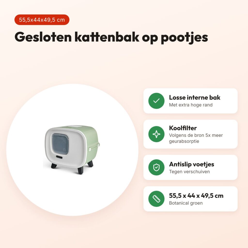 Savic kattenbak Mira Botanical groen 55,5 x 44 x 49,5 cm – op pootjes – voordelen