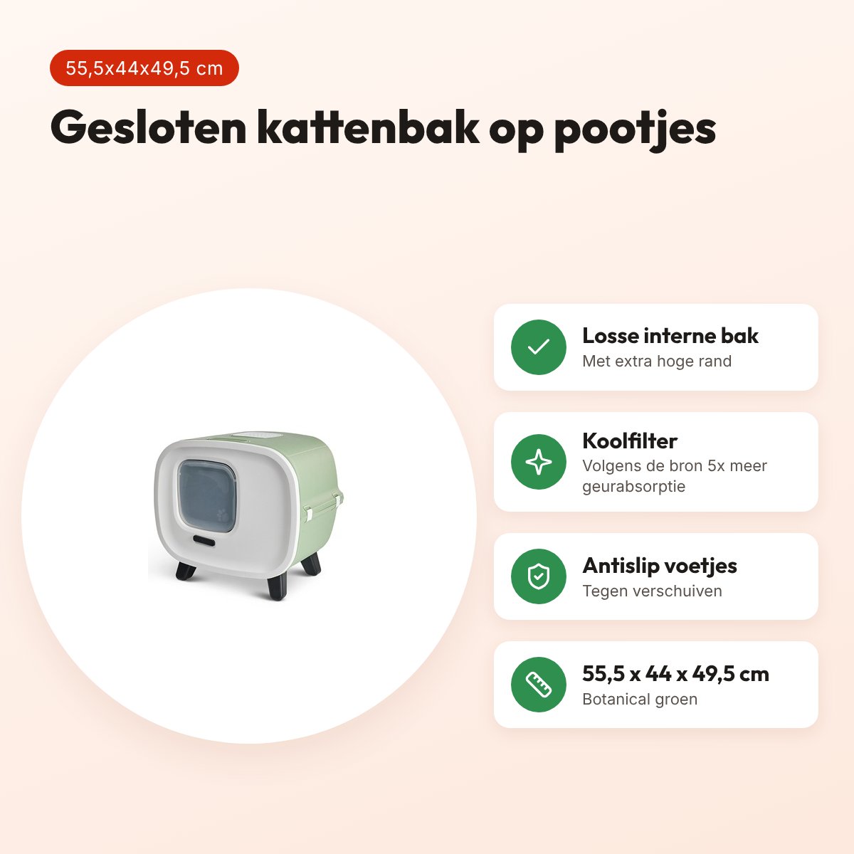 Savic kattenbak Mira Botanical groen 55,5 x 44 x 49,5 cm – op pootjes – voordelen