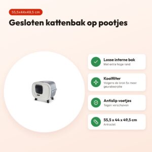 Savic kattenbak Mira Deluxe antraciet 55,5 x 44 x 49,5 cm – op pootjes – voordelen