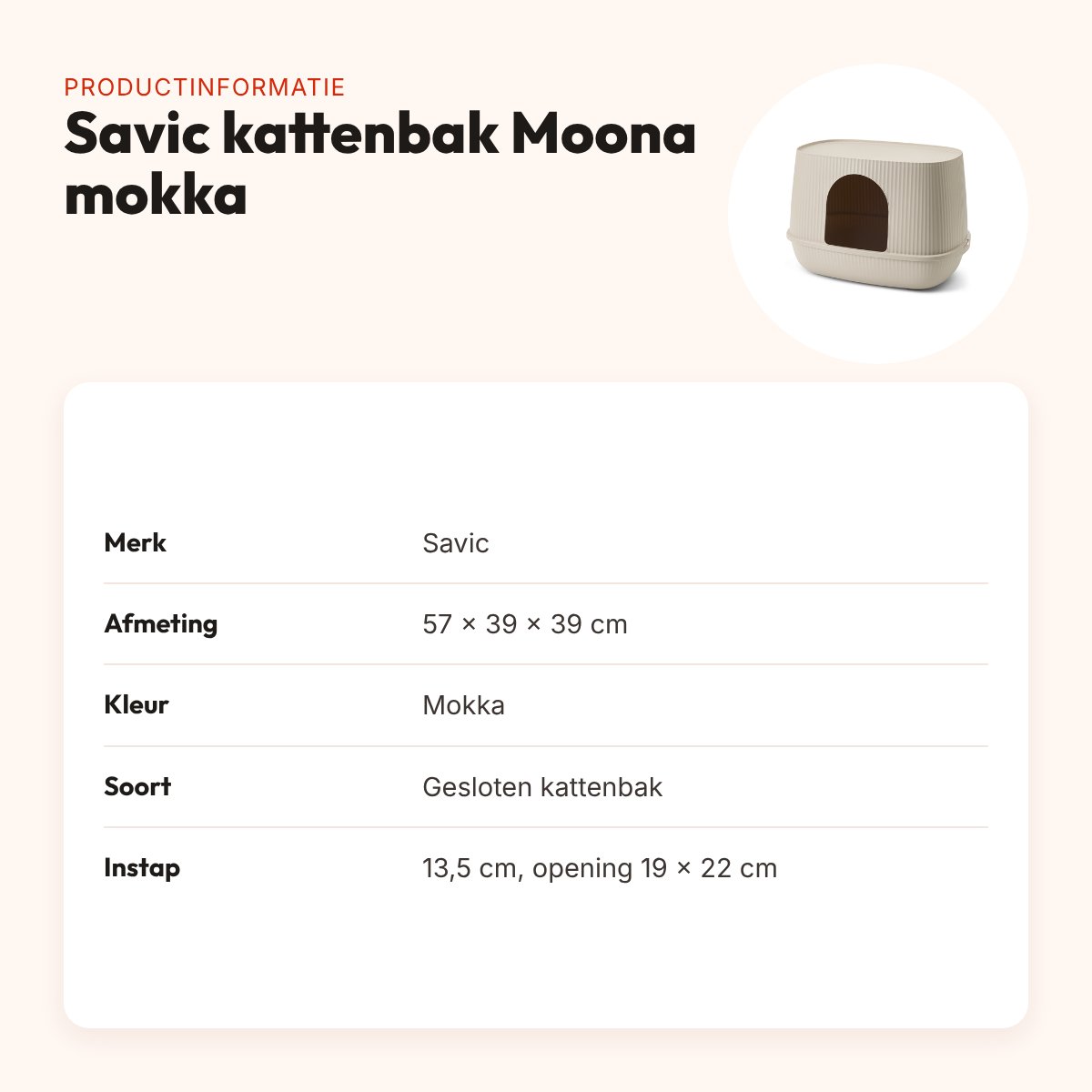 Savic kattenbak Moona mokka 57 x 39 x 39 cm – gesloten, lage instap – productinformatie