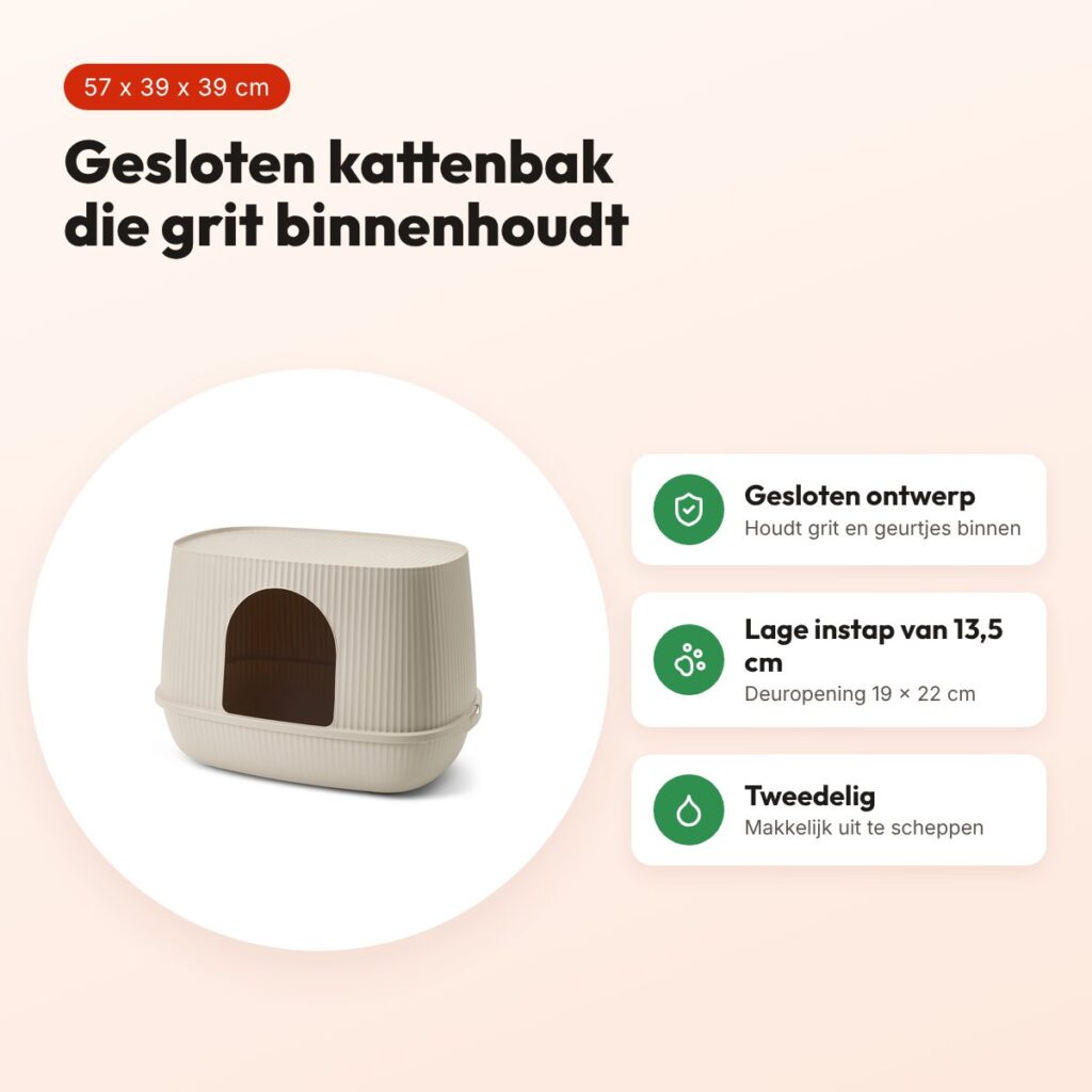 Savic kattenbak Moona mokka 57 x 39 x 39 cm – gesloten, lage instap – voordelen