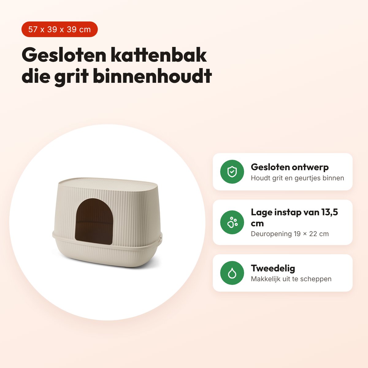 Savic kattenbak Moona mokka 57 x 39 x 39 cm – gesloten, lage instap – voordelen