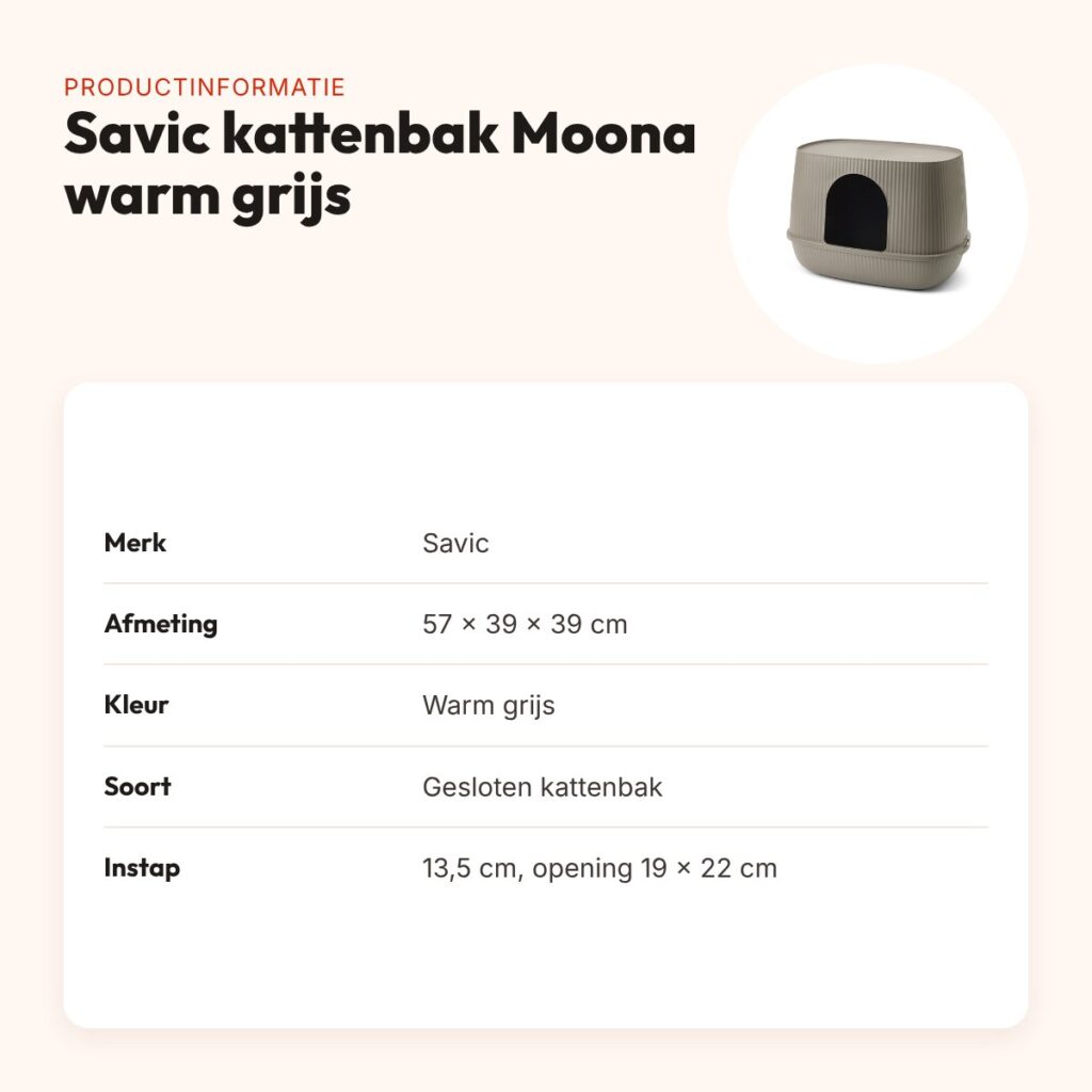 Savic kattenbak Moona warm grijs 57 x 39 x 39 cm – gesloten model – productinformatie