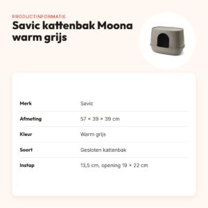 Savic kattenbak Moona warm grijs 57 x 39 x 39 cm – gesloten model – productinformatie