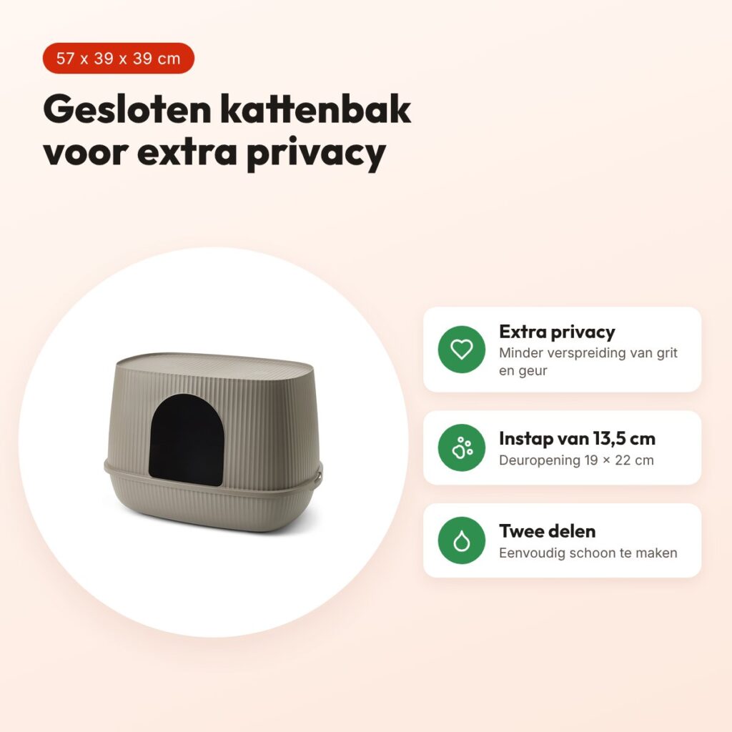 Savic kattenbak Moona warm grijs 57 x 39 x 39 cm – gesloten model – voordelen
