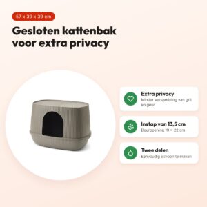 Savic kattenbak Moona warm grijs 57 x 39 x 39 cm – gesloten model – voordelen