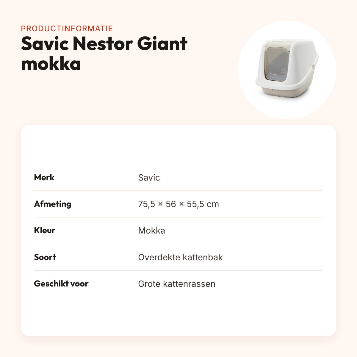 Savic kattenbak Nestor Giant mokka 75,5 x 56 x 55,5 cm – productinformatie