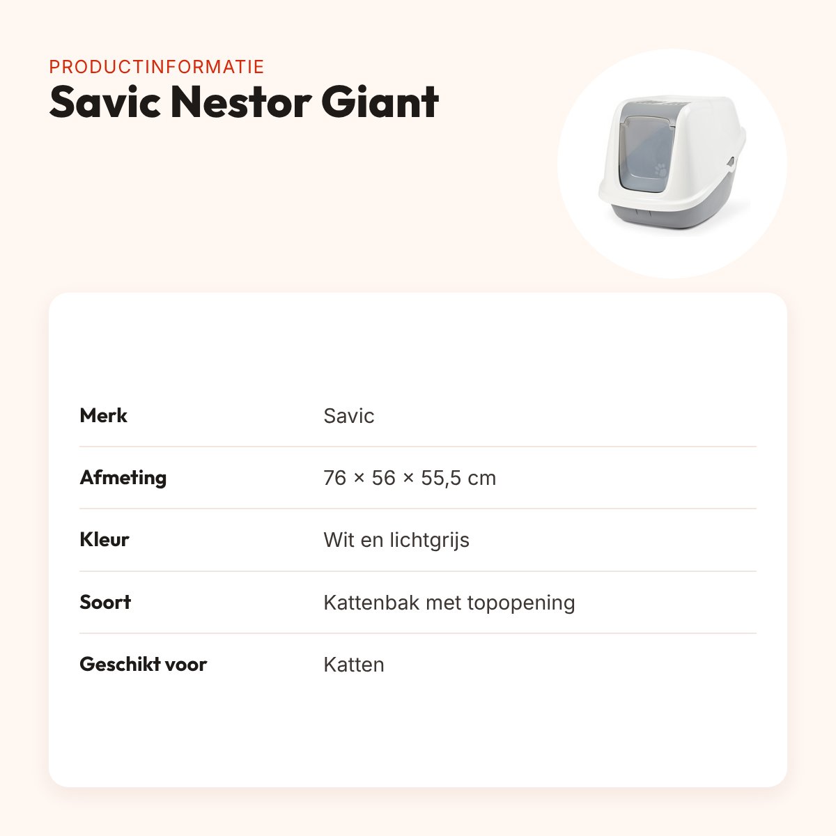 Savic kattenbak Nestor Giant wit/lichtgrijs 76 x 56 x 55,5 cm – productinformatie