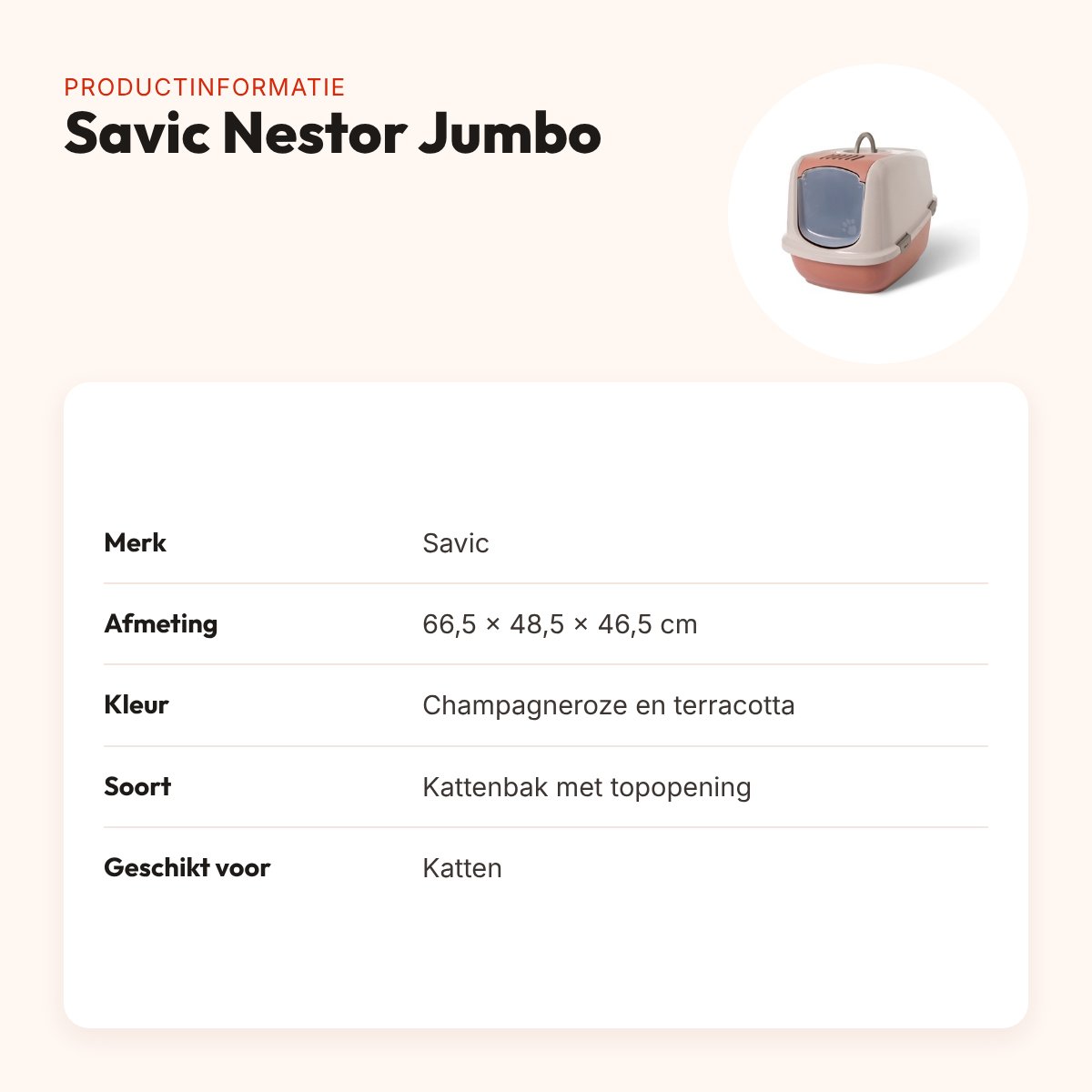 Savic kattenbak Nestor Jumbo champagneroze/terracotta 66,5 x 48,5 cm – productinformatie