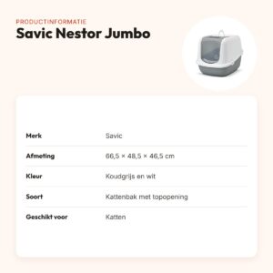Savic kattenbak Nestor Jumbo koudgrijs/wit 66,5 x 48,5 x 46,5 cm – productinformatie