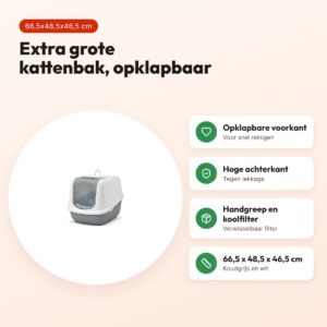 Savic kattenbak Nestor Jumbo koudgrijs/wit 66,5 x 48,5 x 46,5 cm – voordelen
